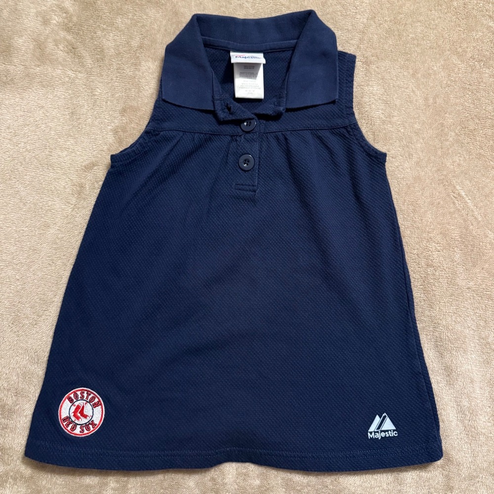 Majestic Boston Red Sox Girls Navy Blue Sleeveless Polo Dress Size M 5/6 MLB